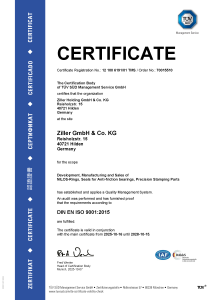 ISO 9001 Zertifikat auf englisch